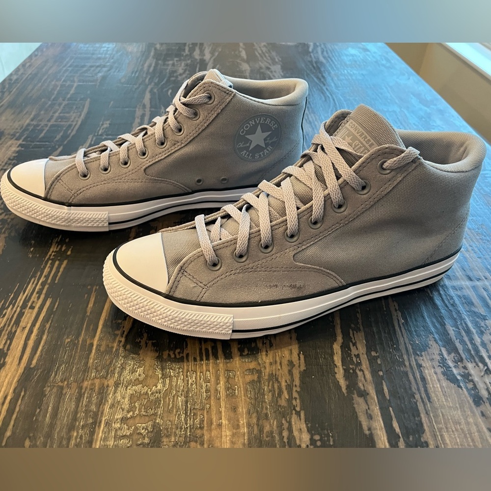 Converse All Star Chuck Taylor Gray & White High Top Canvas & Suede Sneakers - Picture 6 of 11